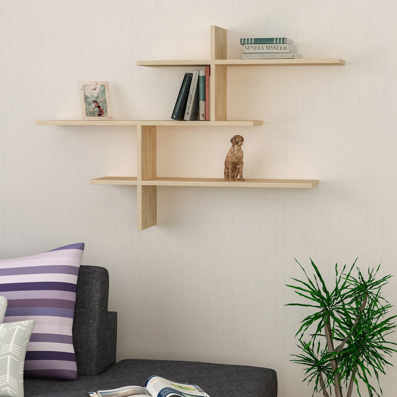 Raft de perete, Hanah Home, Leo, 123x80.5x22 cm, Stejar - imagine 6